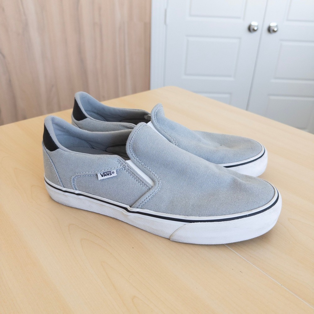 Vans Mens Asher Slip On 9.5 Grey Canvas Deluxe Comfort Sneakers